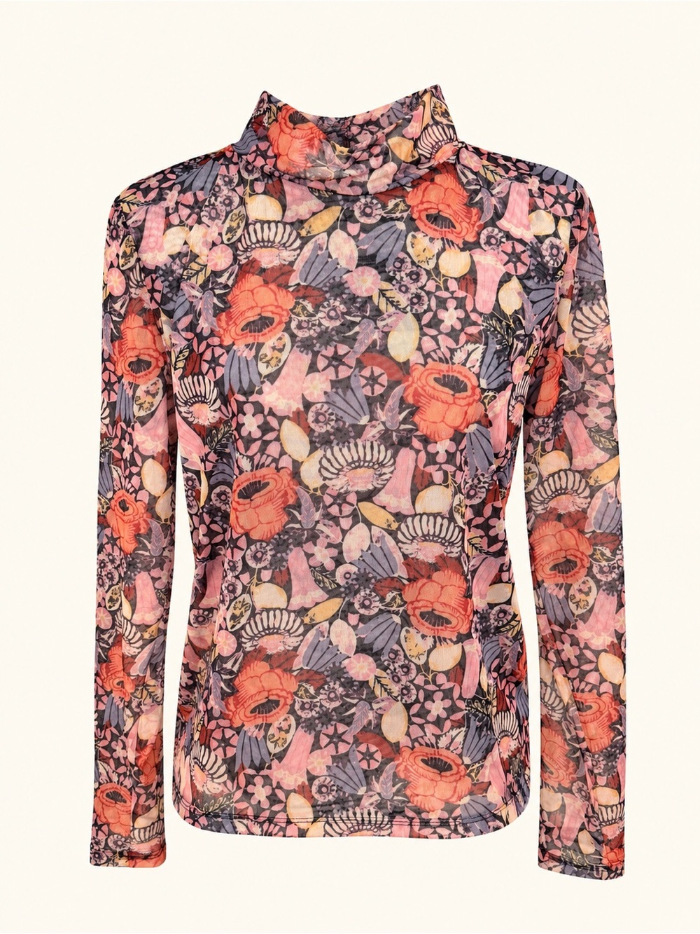 Anthropologie Sheer Floral Mesh Top - Black & Coral